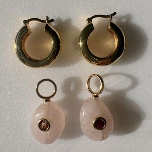 Lizzie Fortunato Gold Hoops with pink topaz charms